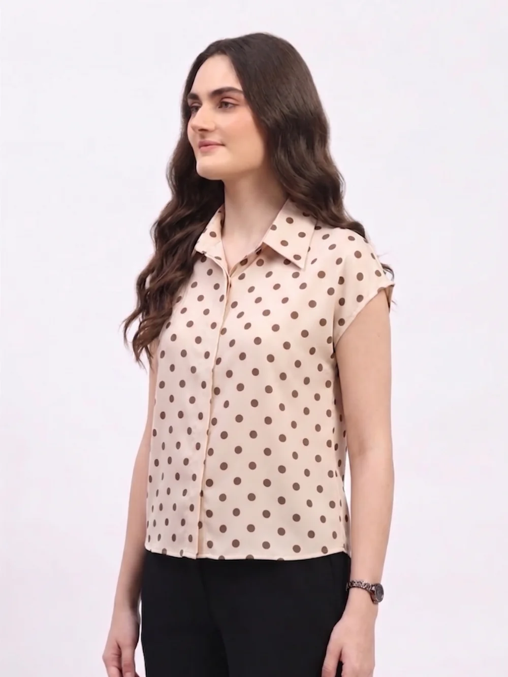 Cream Satin Blend Polka Dot Shirt Cream Satin Blend Polka Dot Shirt - Image 4
