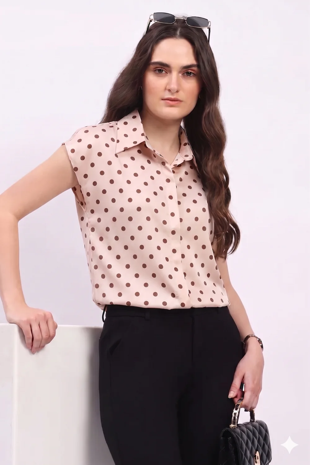 Cream Satin Blend Polka Dot Shirt Cream Satin Blend Polka Dot Shirt - Image 2